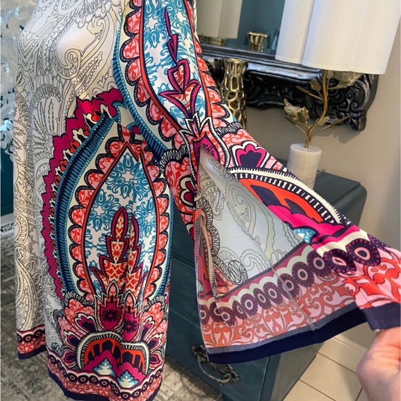 Chico's Multicolor Paisley Split/Bell Sleeve Dress Women’s Lg 12 soft stretchy - Picture 7 of 10